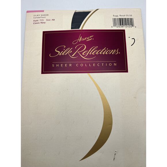 Hanes Silk Reflections Silky Sheer Sandalfoot Pantyhose Navy Nylons Size AB - Picture 1 of 4
